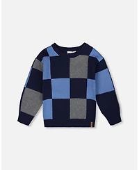 Deux par Boy Knit Sweater Blue Checkered - Toddler|Child