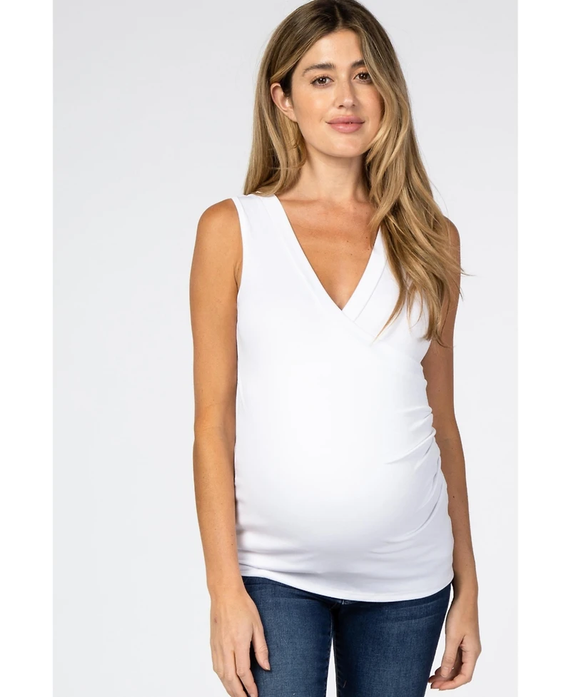 Pinkblush Maternity White Crossover Ruched Nursing Tank