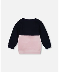 Deux par Girl Long Bi-Material Top Dark Blue with Cat