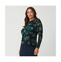 Estelle Foliage Whisper Black Mesh Leaf Long Sleeve Top