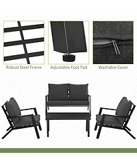 Outsunny 4pc Outdoor Furniture Set, Sofa, 2 Chairs, Table, Cushions,