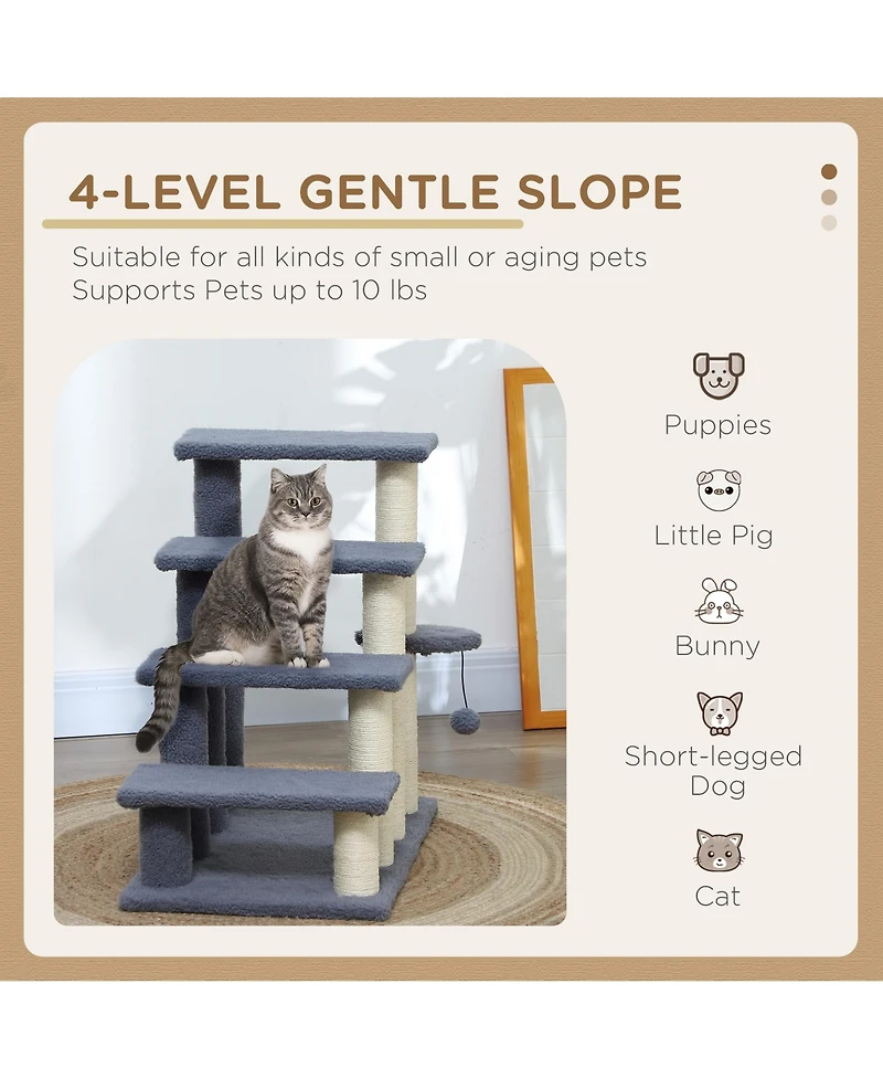 PawHut 4 Levels Cat Steps with Scratching Posts for High Bed, Sofa,