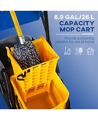 Homcom 2 x 6.9 Gallon/26L Wringer Bucket Cart w/ Side Press Wringer, Mop Holder