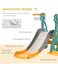 Qaba Toddler Swing and Slide Set with Basketball Hoop, Guitar Theme,