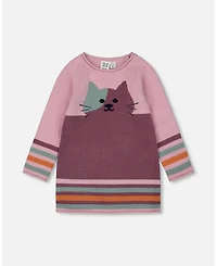 Deux par Girl Knitted Dress Dusty Pink with Cat - Toddler|Child