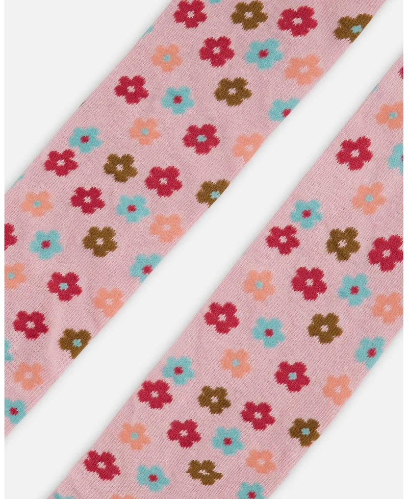 Deux par Girl Knit Tights Light Pink with Flowers - Toddler|Child