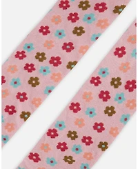 Deux par Girl Knit Tights Light Pink with Flowers - Toddler|Child