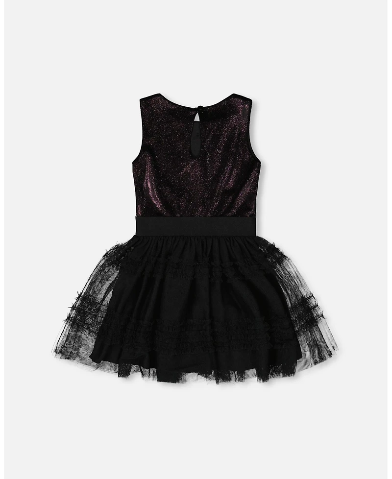 Deux par Girl Sleeveless Bi-Material Velour and Mesh Dress Black - Child
