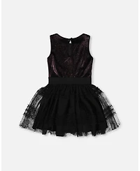 Deux par Girl Sleeveless Bi-Material Velour and Mesh Dress Black - Child
