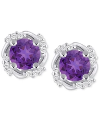 Macy's Gemstone and Diamond Framed 1/3" Stud Earrings 14K Yellow Gold (also White Gold)