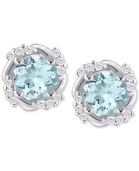 Macy's Gemstone and Diamond Framed 1/3" Stud Earrings 14K Yellow Gold (also White Gold)