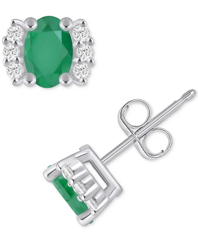 Macy's Emerald (1 ct. t.w.) & Diamond (1/6 Bracket Stud Earrings 10k Gold (Also Ruby, Sapphire, Tanzanite)