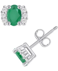 Macy's Emerald (1 ct. t.w.) & Diamond (1/6 Bracket Stud Earrings 10k Gold (Also Ruby, Sapphire, Tanzanite)
