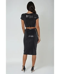 Bebe Women's Two Piece Disco Dot Top With Midi Skirt