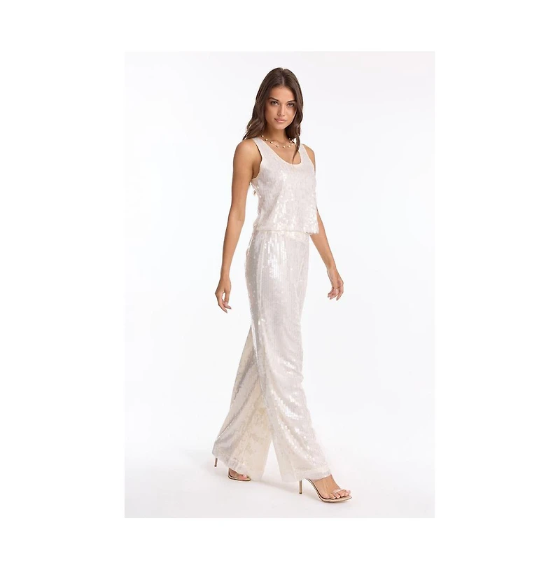 The Noli Shop Womens Alba Sequin Pant - Pearl