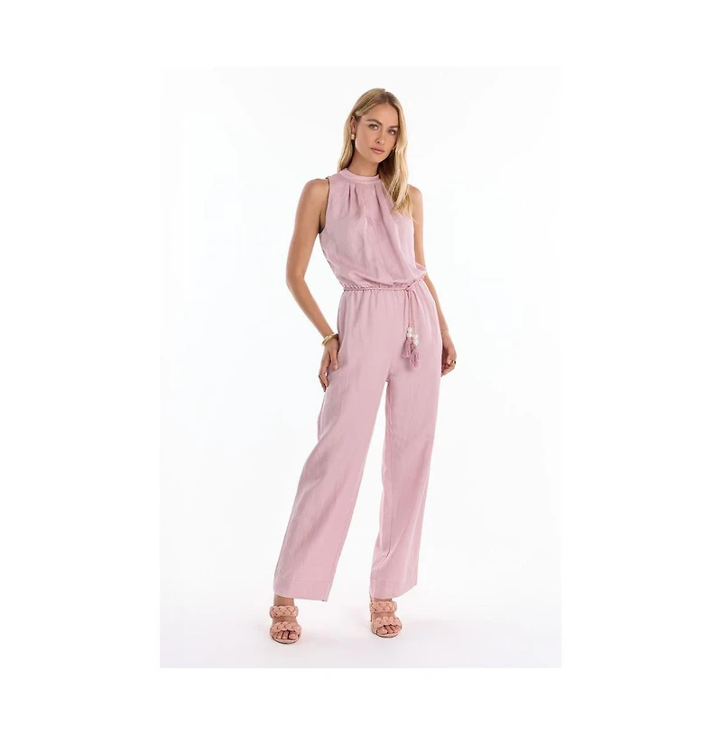 The Noli Shop Womens Fernanda Linen Jumpsuit - Blush