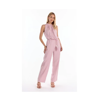 The Noli Shop Womens Fernanda Linen Jumpsuit - Blush