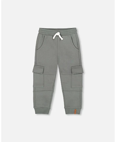 Deux par Little Boys Fleece Sweatpants with Cargo Pockets Gray Green - Toddler|Child