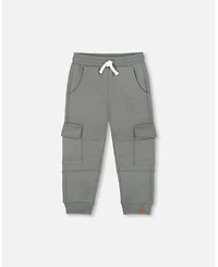 Deux par Little Boys Fleece Sweatpants with Cargo Pockets Gray Green - Toddler|Child