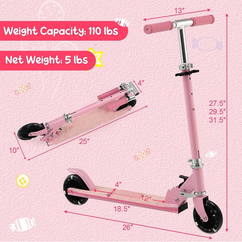 Hitway 2-Wheel Light-Up Kids Scooter with Adjustable Handlebar and Foldable Design