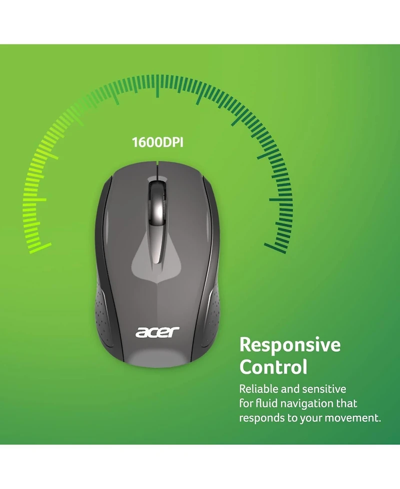 Acer Rf Wireless Mouse (Gray/Black) | Works with Chromebook | Usb Plug and Play for Right/Left Handed Users