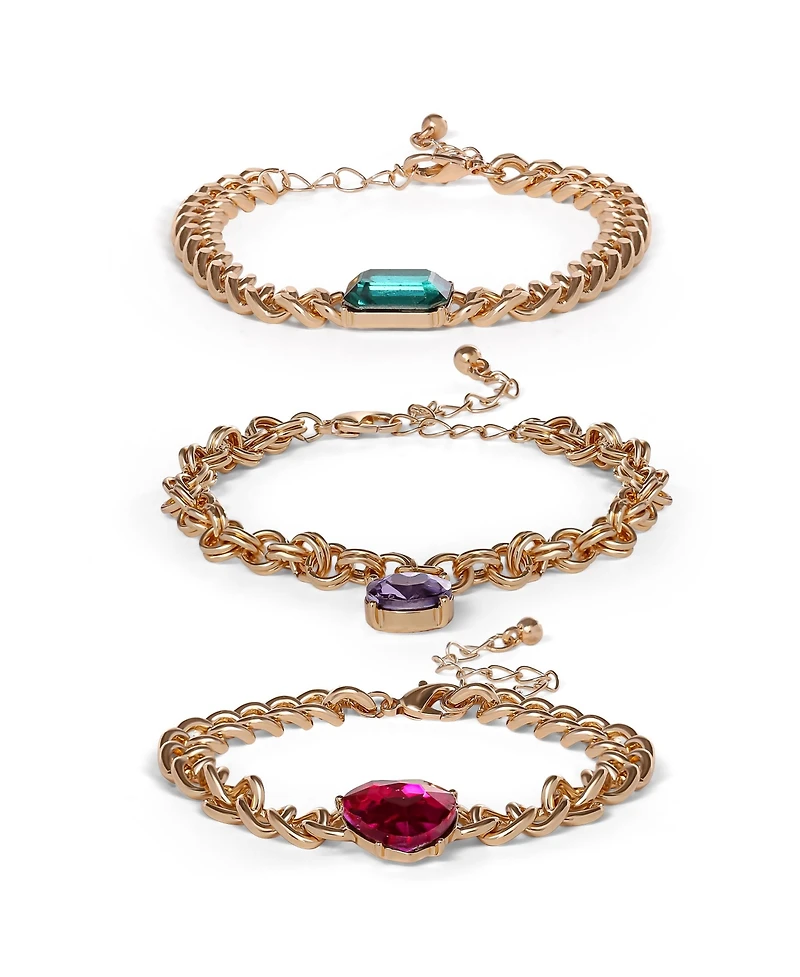 Jessica Simpson 3-Piece Chunky Gemstone Chain Bracelet Set
