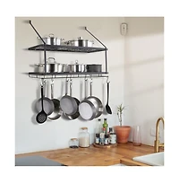 Wall-Mounted Pot Rack with 12 S-Hooks, Holds 55 lb for Cookware and Utensils