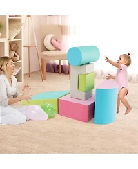 Gymax Toddler 6 Pcs Climber Play Set Indoor Foam Climb & Crawl Activity Blocks w/ Cover Multicolor