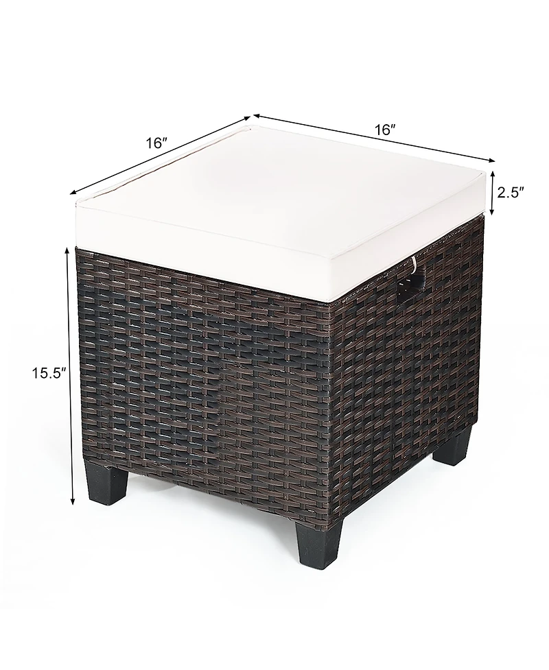 2PCS Patio Rattan Ottoman Cushioned Seat