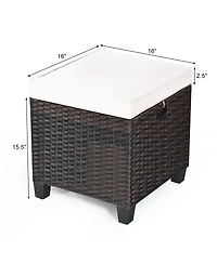 2PCS Patio Rattan Ottoman Cushioned Seat