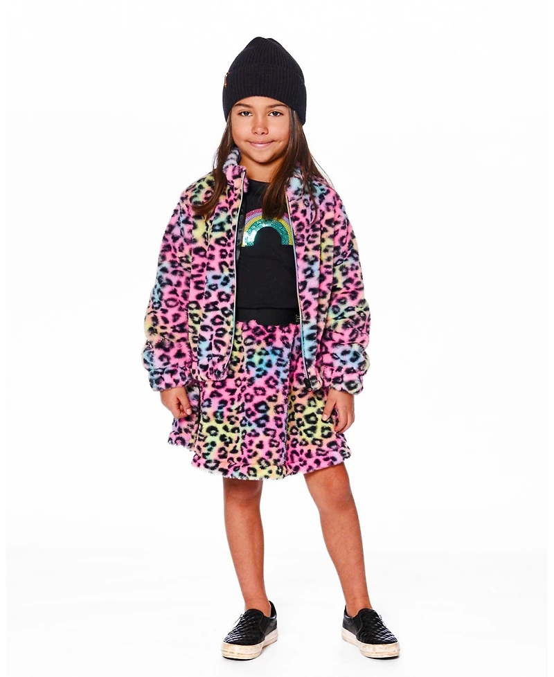Deux par Girl Faux Fur Zipped Jacket Multicolor Leopard