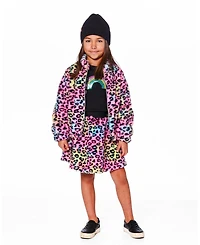 Deux par Girl Faux Fur Zipped Jacket Multicolor Leopard