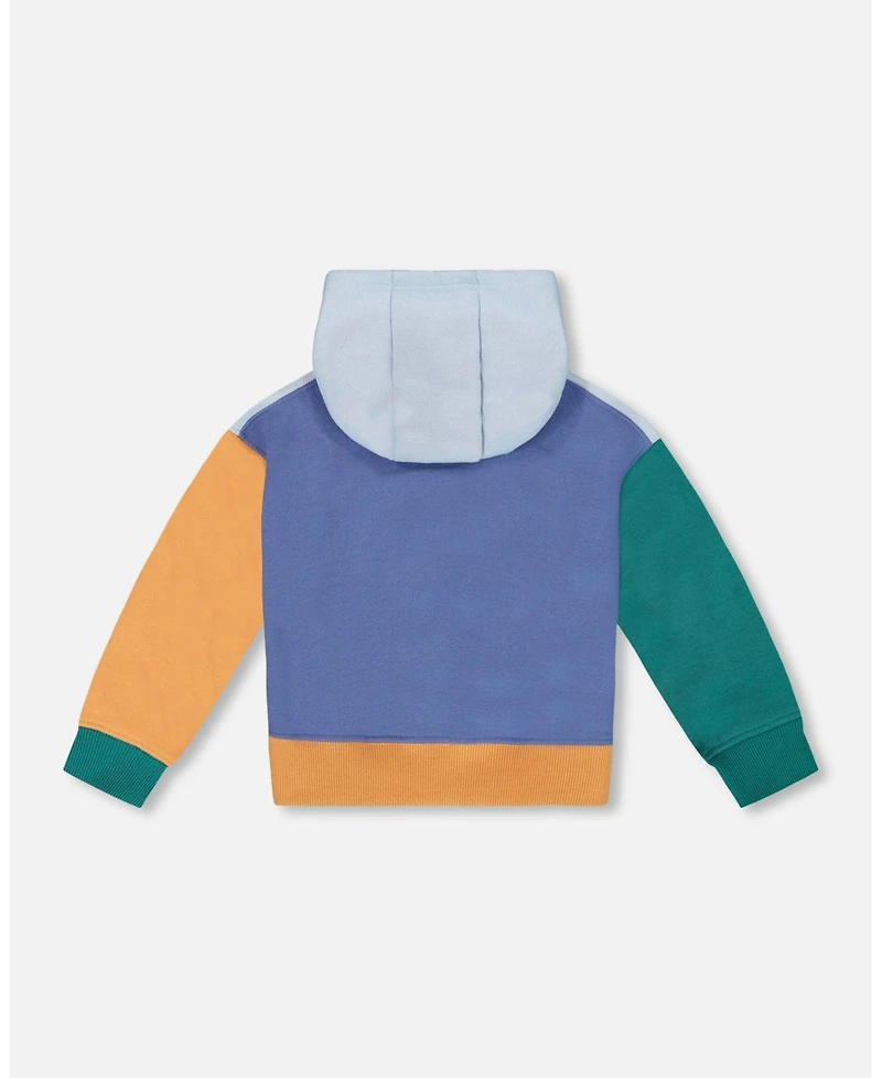 Deux par Baby Boy Long Sleeve Colorblocked Hooded Fleece Sweatshirt Blue