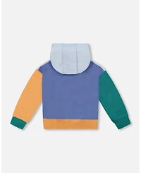 Deux par Baby Boy Long Sleeve Colorblocked Hooded Fleece Sweatshirt Blue