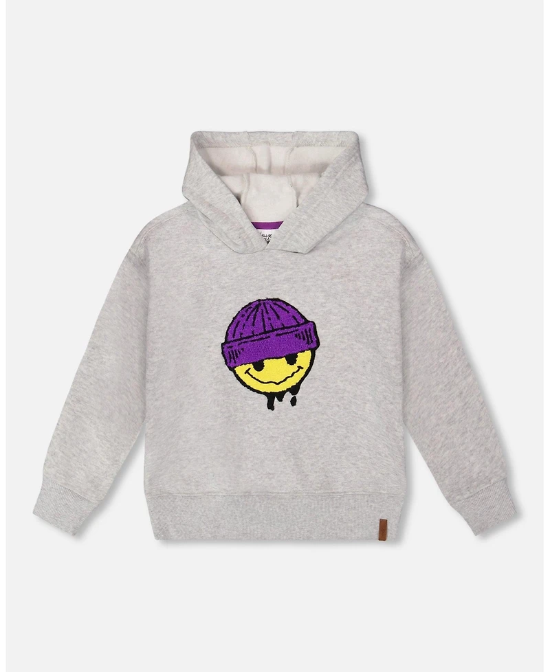 Deux par Boy Pullover Fleece Hooded Sweatshirt Light Heather Gray - Child