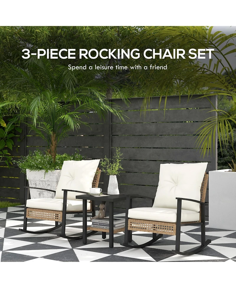 Outsunny 3 Pieces Bistro Set with Rat Rocking Chairs & Table Dark