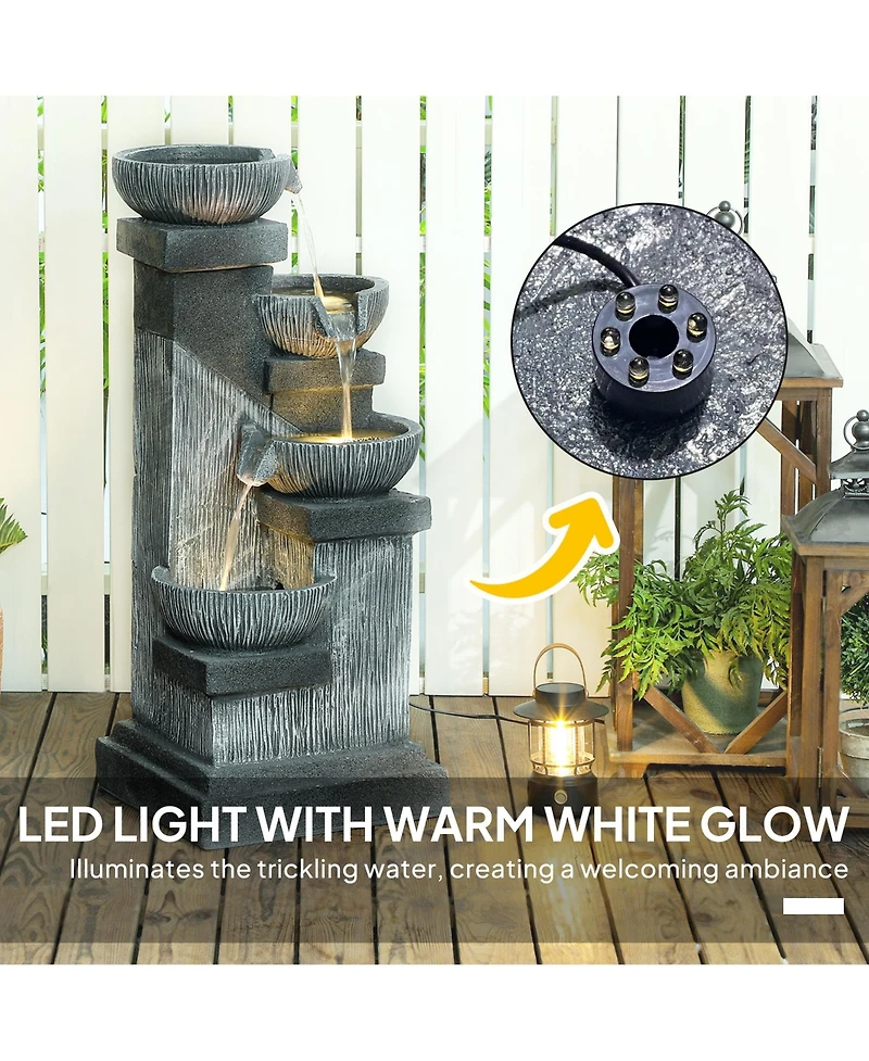 Outsunny 4-Tier 33.5" Outdoor Waterfall Fountain with Led Lights, Pump