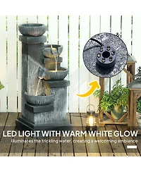 Outsunny 4-Tier 33.5" Outdoor Waterfall Fountain with Led Lights, Pump