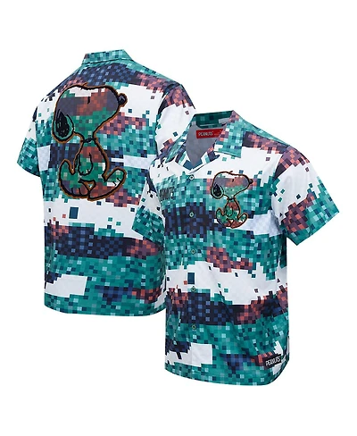 Freeze Max Men's Green Peanuts Snoopy Pixel Camo Button-Up Shirt