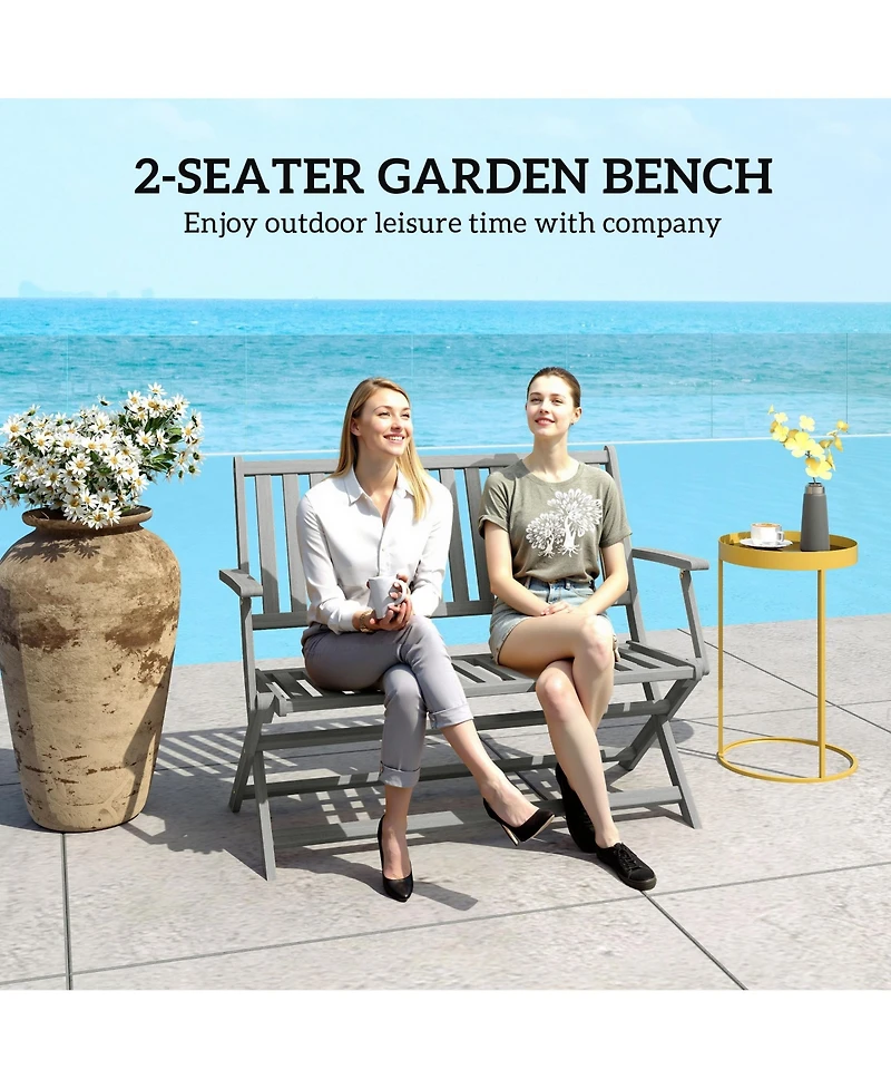Outsunny Wood Outdoor Bench, 2-Person Foldable Patio Garden