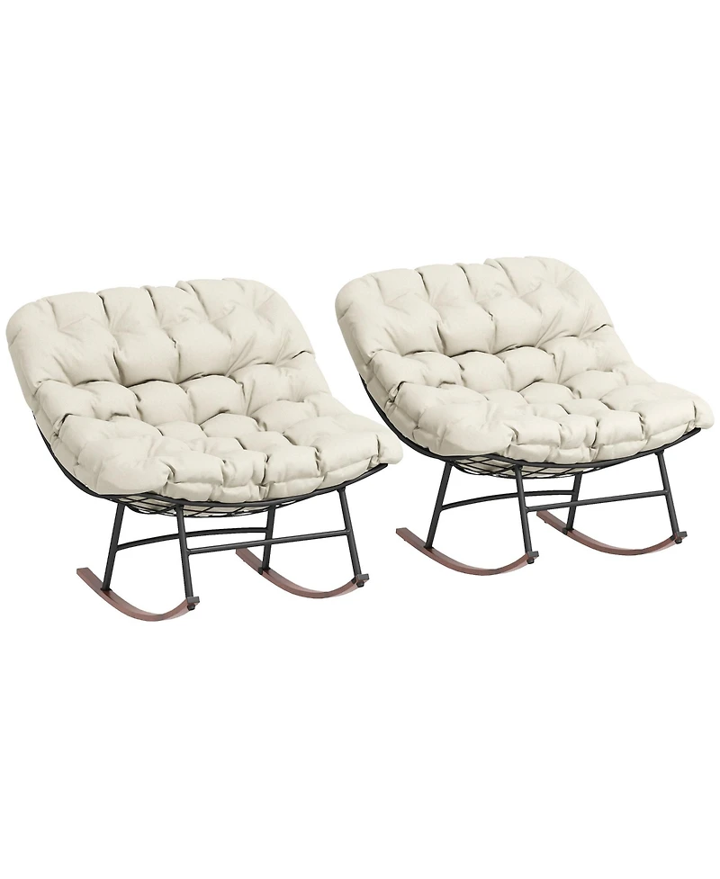 Outsunny Outdoor Rocking Chair Set of 2, Papasan Chairs,