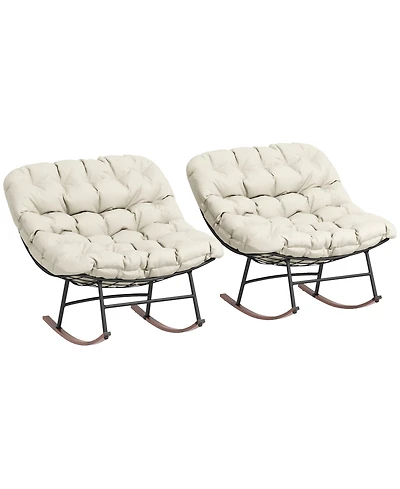 Outsunny Outdoor Rocking Chair Set of 2, Papasan Chairs,