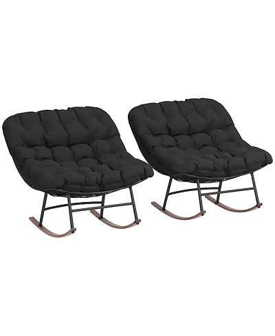 Outsunny Outdoor Rocking Chair Set of 2, Papasan Chairs,