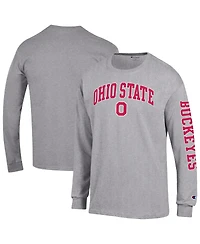 Champion Men's Heather Gray Ohio State Buckeyes Arch Over Logo 2-Hit Long Sleeve T-Shirt
