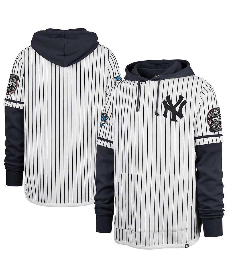 '47 Brand Men's White New York Yankees 2000 World Series Winning Stripes Shortstop Pullover Hoodie