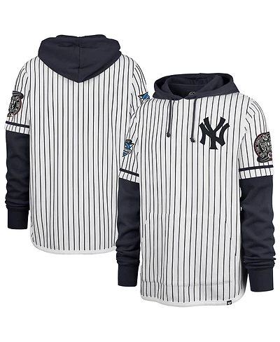 '47 Brand Men's White New York Yankees 2000 World Series Winning Stripes Shortstop Pullover Hoodie