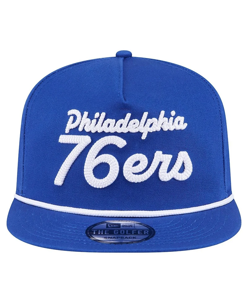 New Era Men's Royal Philadelphia 76ers Team Text Golfer Snapback Hat