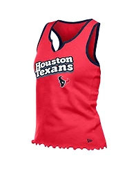 New Era Women's Red Houston Texans Lettuce Hem Notch Neck Tri-Blend Tank Top