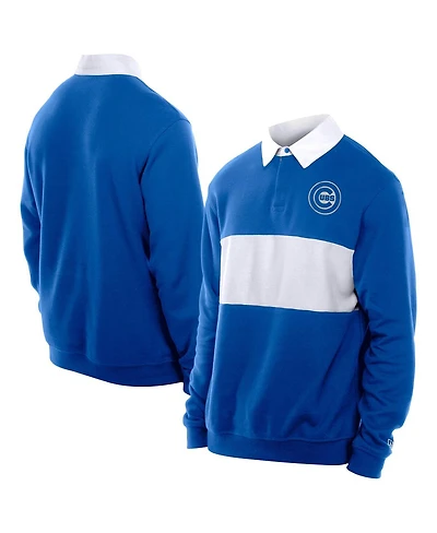 New Era Men's Royal Chicago Cubs Throwback Prep Color Block Rugby Polo Shirt