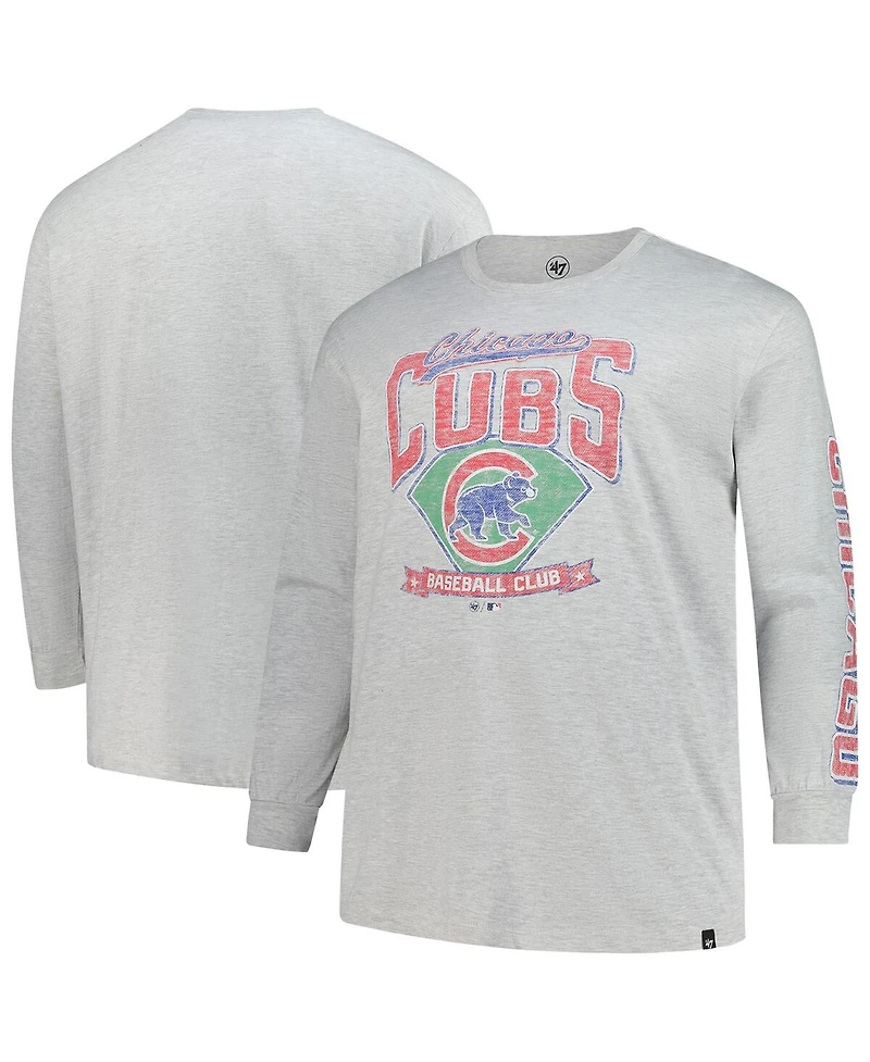 '47 Brand Men's Gray Chicago Cubs Big Tall Distressed Franklin Long Sleeve T-Shirt